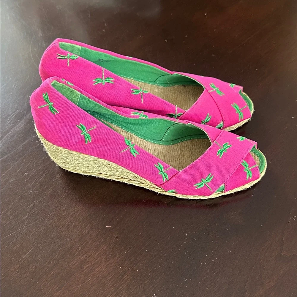Lauren Ralph Lauren Cecelia Pink Embroidered Canvas Wedge Espadrille Size 10